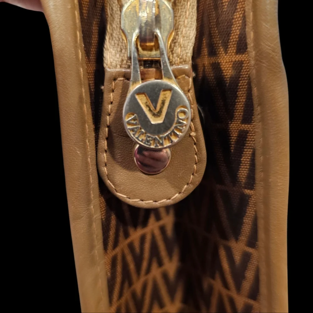 MARIO VALENTINO V-Pattern Tan and Brown Clutch